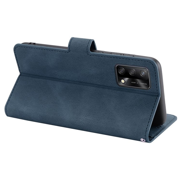 For Oppo A74 4G / F19 Shockproof Case Wallet Phone Shell Anti-Drop Leather Phone Cover with Strap - Blue
