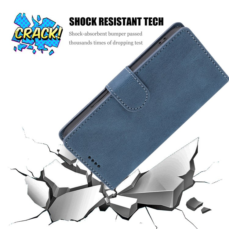 For Oppo A74 4G / F19 Shockproof Case Wallet Phone Shell Anti-Drop Leather Phone Cover with Strap - Blue