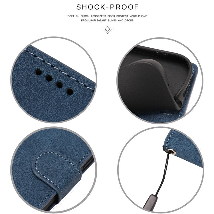 For Oppo A74 4G / F19 Shockproof Case Wallet Phone Shell Anti-Drop Leather Phone Cover with Strap - Blue