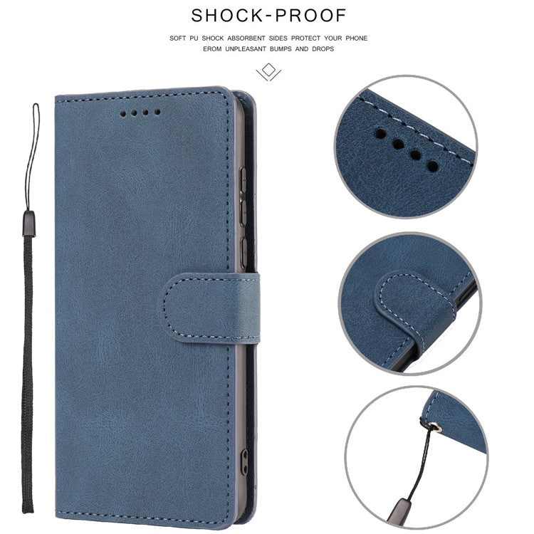 For Oppo A74 4G / F19 Shockproof Case Wallet Phone Shell Anti-Drop Leather Phone Cover with Strap - Blue