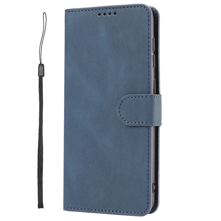 For Oppo A74 4G / F19 Shockproof Case Wallet Phone Shell Anti-Drop Leather Phone Cover with Strap - Blue