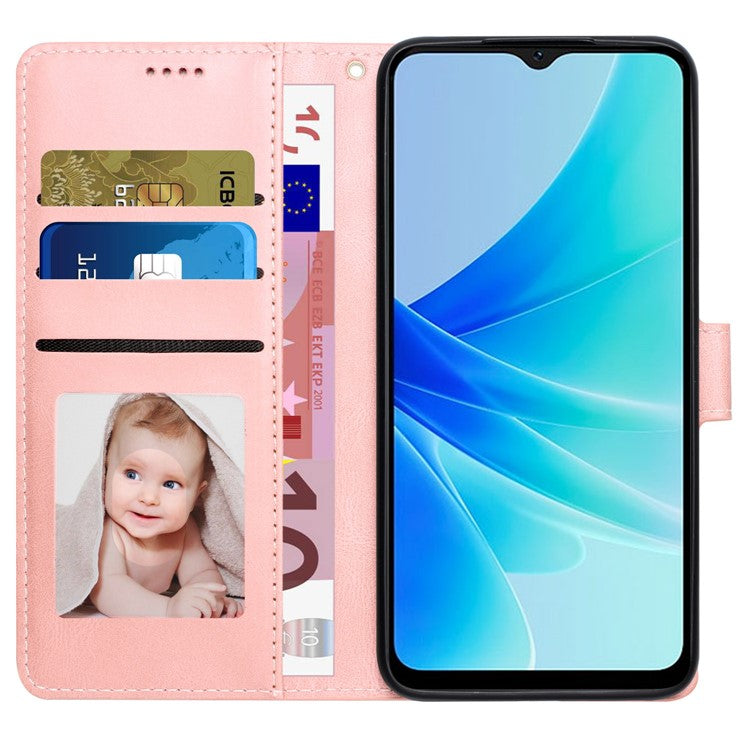 Leather Phone Case for Oppo A57 (2022) 5G / A77 5G / A97 5G / Realme Q5i / V23 5G / Narzo 50 5G / OnePlus Nord N300 5G , Wallet Stand Flip Cover - Pink