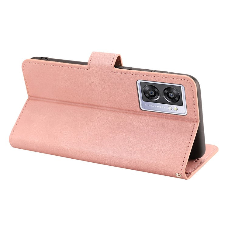 Leather Phone Case for Oppo A57 (2022) 5G / A77 5G / A97 5G / Realme Q5i / V23 5G / Narzo 50 5G / OnePlus Nord N300 5G , Wallet Stand Flip Cover - Pink