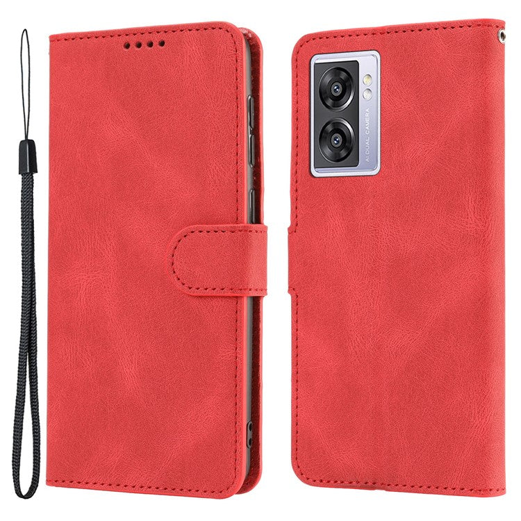 Leather Phone Case for Oppo A57 (2022) 5G / A77 5G / A97 5G / Realme Q5i / V23 5G / Narzo 50 5G / OnePlus Nord N300 5G , Wallet Stand Flip Cover - Red