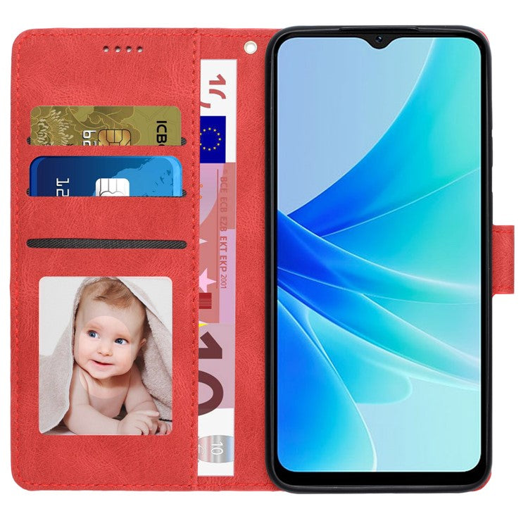 Leather Phone Case for Oppo A57 (2022) 5G / A77 5G / A97 5G / Realme Q5i / V23 5G / Narzo 50 5G / OnePlus Nord N300 5G , Wallet Stand Flip Cover - Red