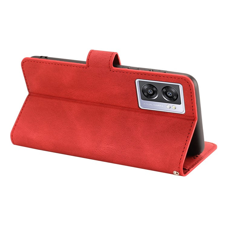 Leather Phone Case for Oppo A57 (2022) 5G / A77 5G / A97 5G / Realme Q5i / V23 5G / Narzo 50 5G / OnePlus Nord N300 5G , Wallet Stand Flip Cover - Red