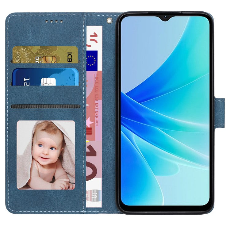 Leather Phone Case for Oppo A57 (2022) 5G / A77 5G / A97 5G / Realme Q5i / V23 5G / Narzo 50 5G / OnePlus Nord N300 5G , Wallet Stand Flip Cover - Blue