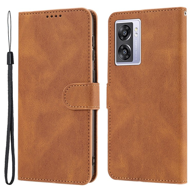 Leather Phone Case for Oppo A57 (2022) 5G / A77 5G / A97 5G / Realme Q5i / V23 5G / Narzo 50 5G / OnePlus Nord N300 5G , Wallet Stand Flip Cover - Brown
