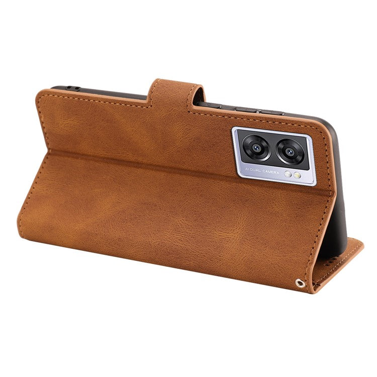 Leather Phone Case for Oppo A57 (2022) 5G / A77 5G / A97 5G / Realme Q5i / V23 5G / Narzo 50 5G / OnePlus Nord N300 5G , Wallet Stand Flip Cover - Brown