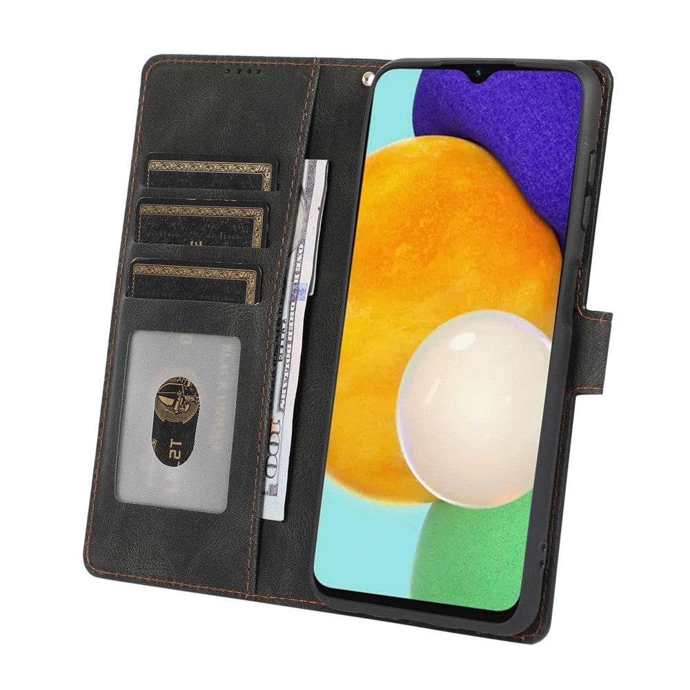 For Samsung Galaxy M14 5G Protective PU Leather Stand Phone Case Wallet Flip Cover with Strap - Black