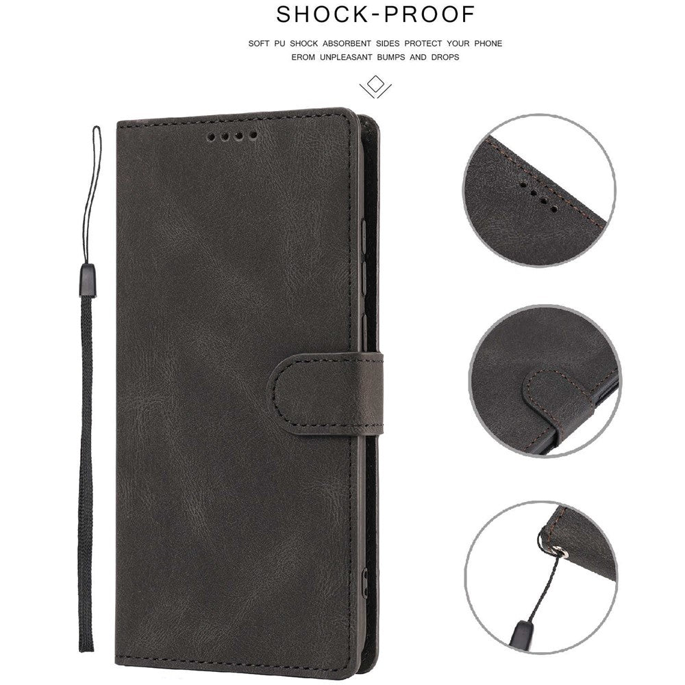 For Samsung Galaxy M14 5G Protective PU Leather Stand Phone Case Wallet Flip Cover with Strap - Black