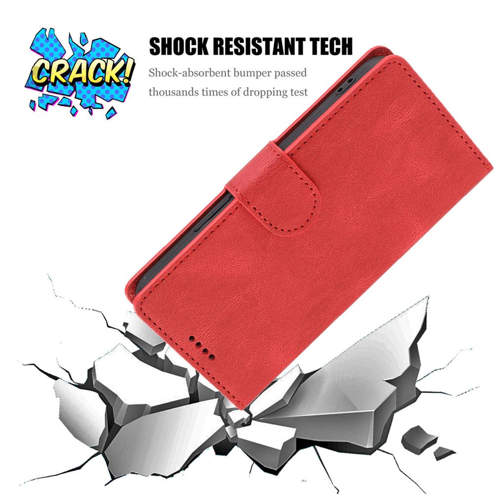 For Samsung Galaxy M14 5G Protective PU Leather Stand Phone Case Wallet Flip Cover with Strap - Red