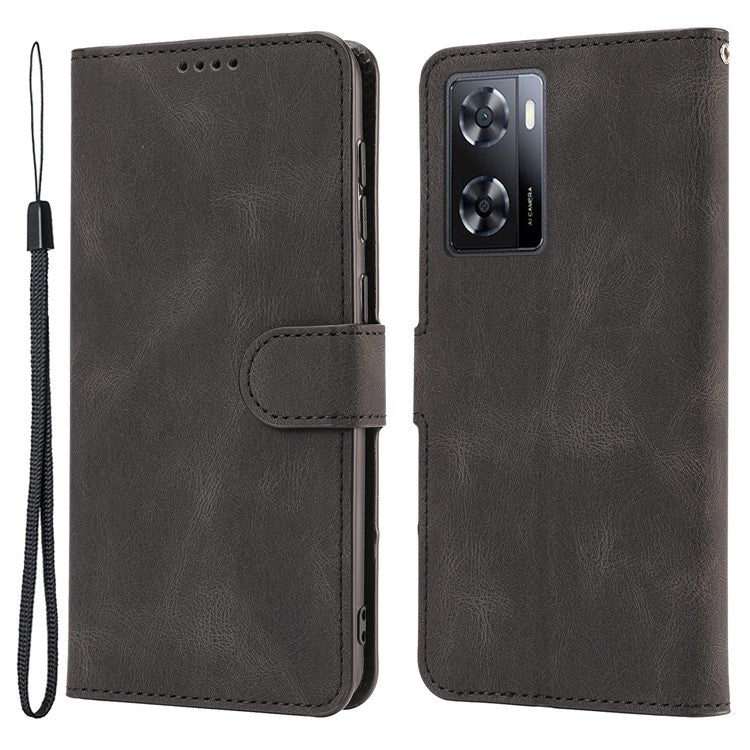 PU Leather Case for Oppo A57 4G / A77 4G / A57s 4G / A57e 4G / A77s 4G / OnePlus Nord N20 SE 4G , Wallet Stand Flip Phone Cover - Black