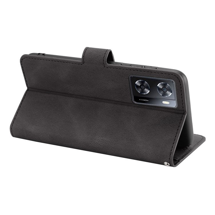 PU Leather Case for Oppo A57 4G / A77 4G / A57s 4G / A57e 4G / A77s 4G / OnePlus Nord N20 SE 4G , Wallet Stand Flip Phone Cover - Black