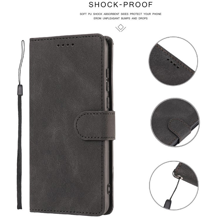 PU Leather Case for Oppo A57 4G / A77 4G / A57s 4G / A57e 4G / A77s 4G / OnePlus Nord N20 SE 4G , Wallet Stand Flip Phone Cover - Black