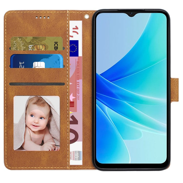 PU Leather Case for Oppo A57 4G / A77 4G / A57s 4G / A57e 4G / A77s 4G / OnePlus Nord N20 SE 4G , Wallet Stand Flip Phone Cover - Brown