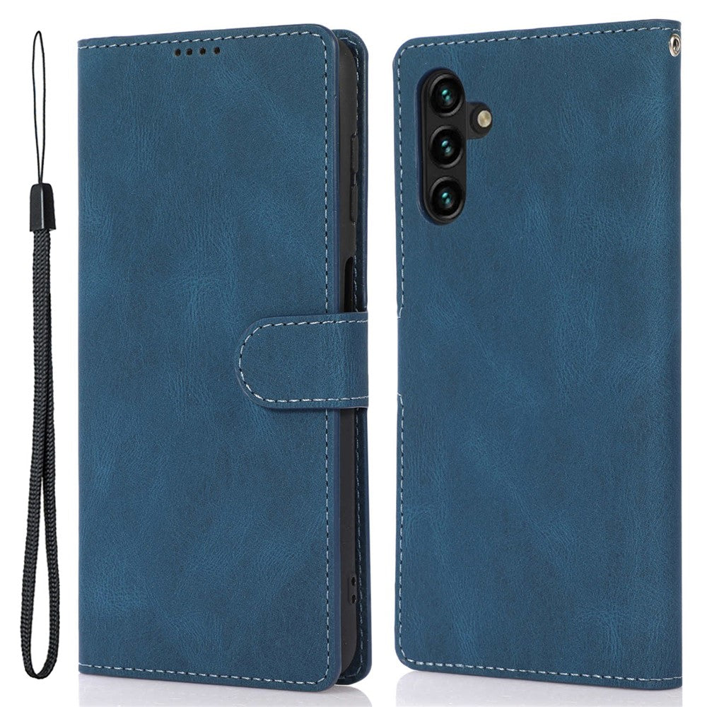 Stand Wallet Case for Samsung Galaxy M13 5G Drop Resistant PU Leather Phone Cover with Strap - Blue