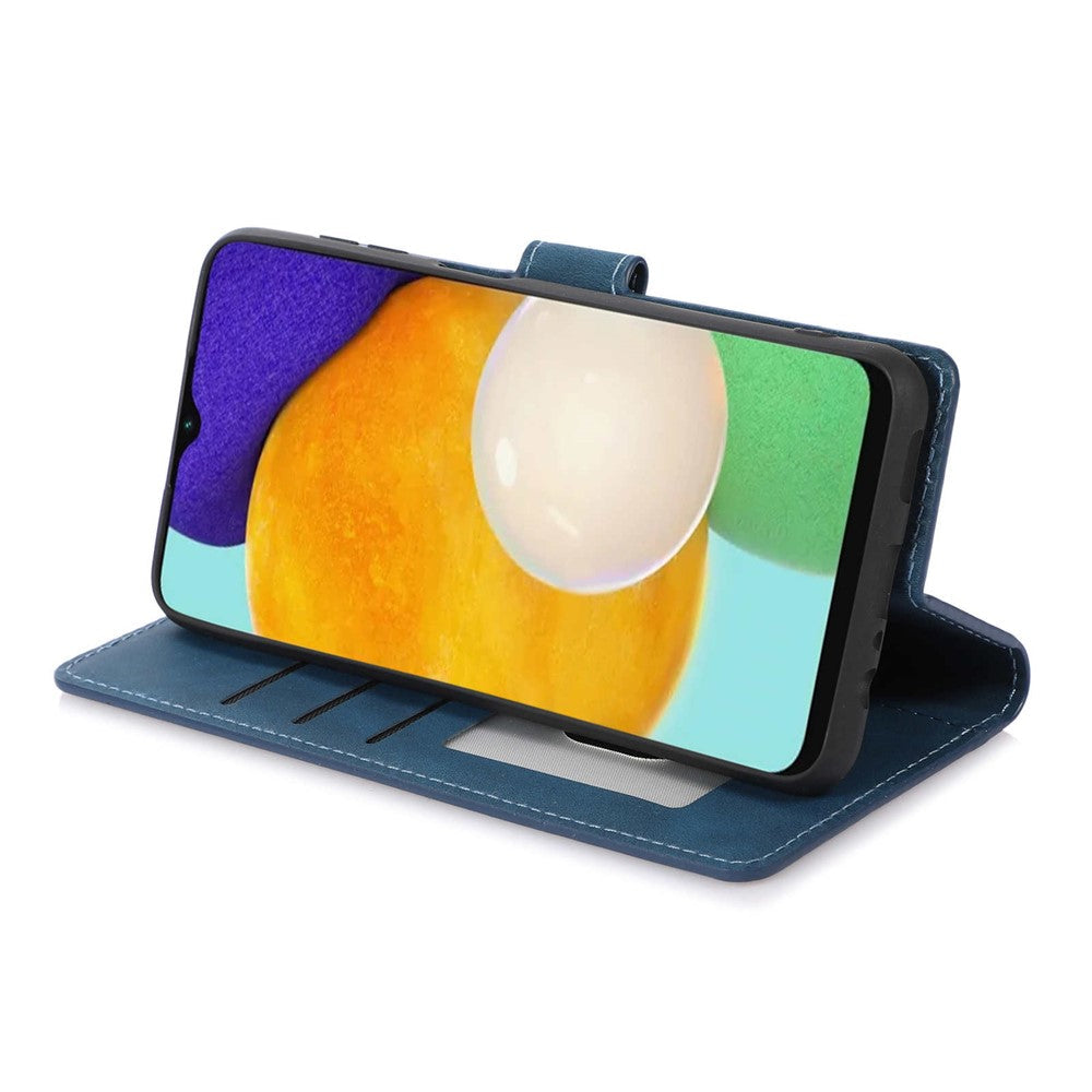 Stand Wallet Case for Samsung Galaxy M13 5G Drop Resistant PU Leather Phone Cover with Strap - Blue