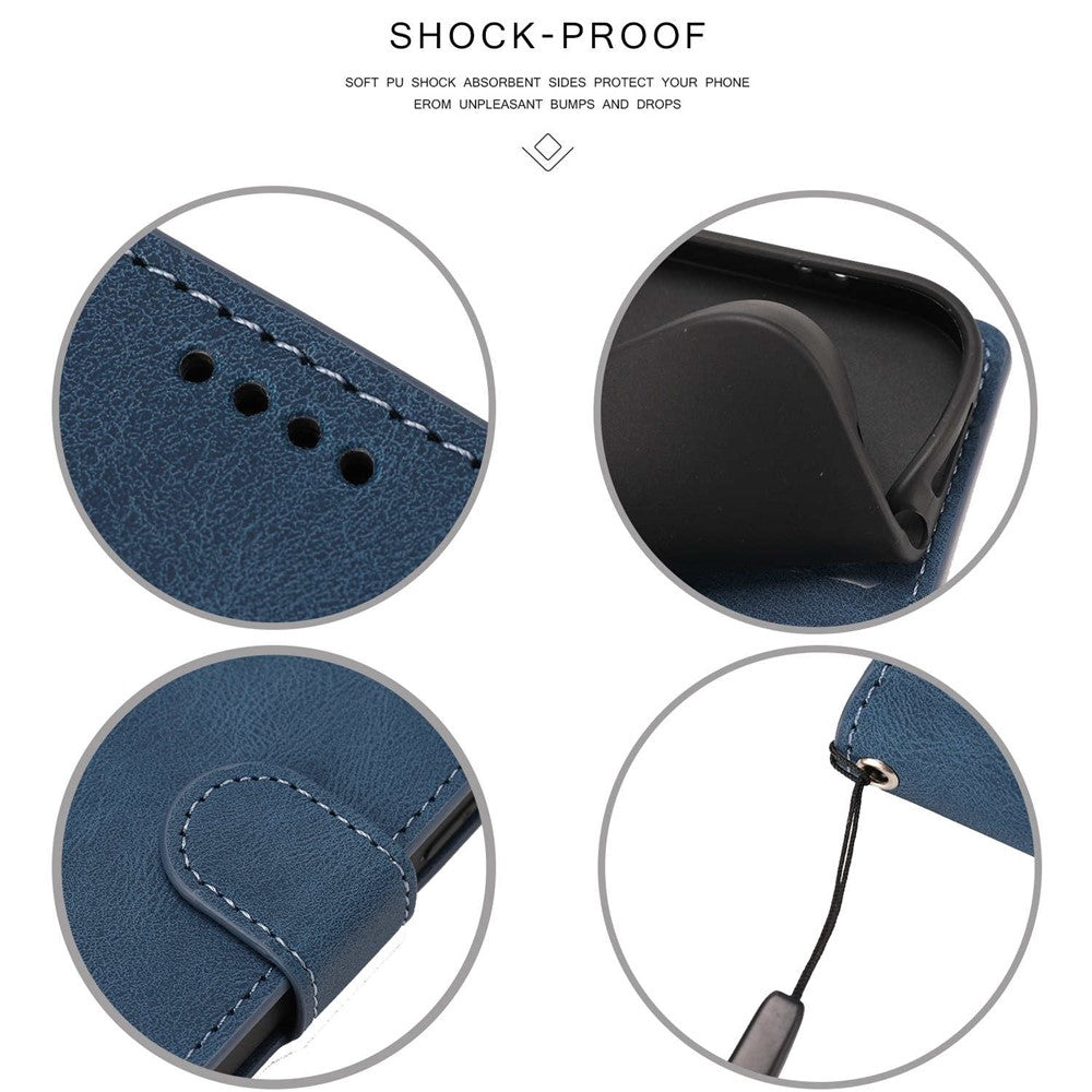 Stand Wallet Case for Samsung Galaxy M13 5G Drop Resistant PU Leather Phone Cover with Strap - Blue