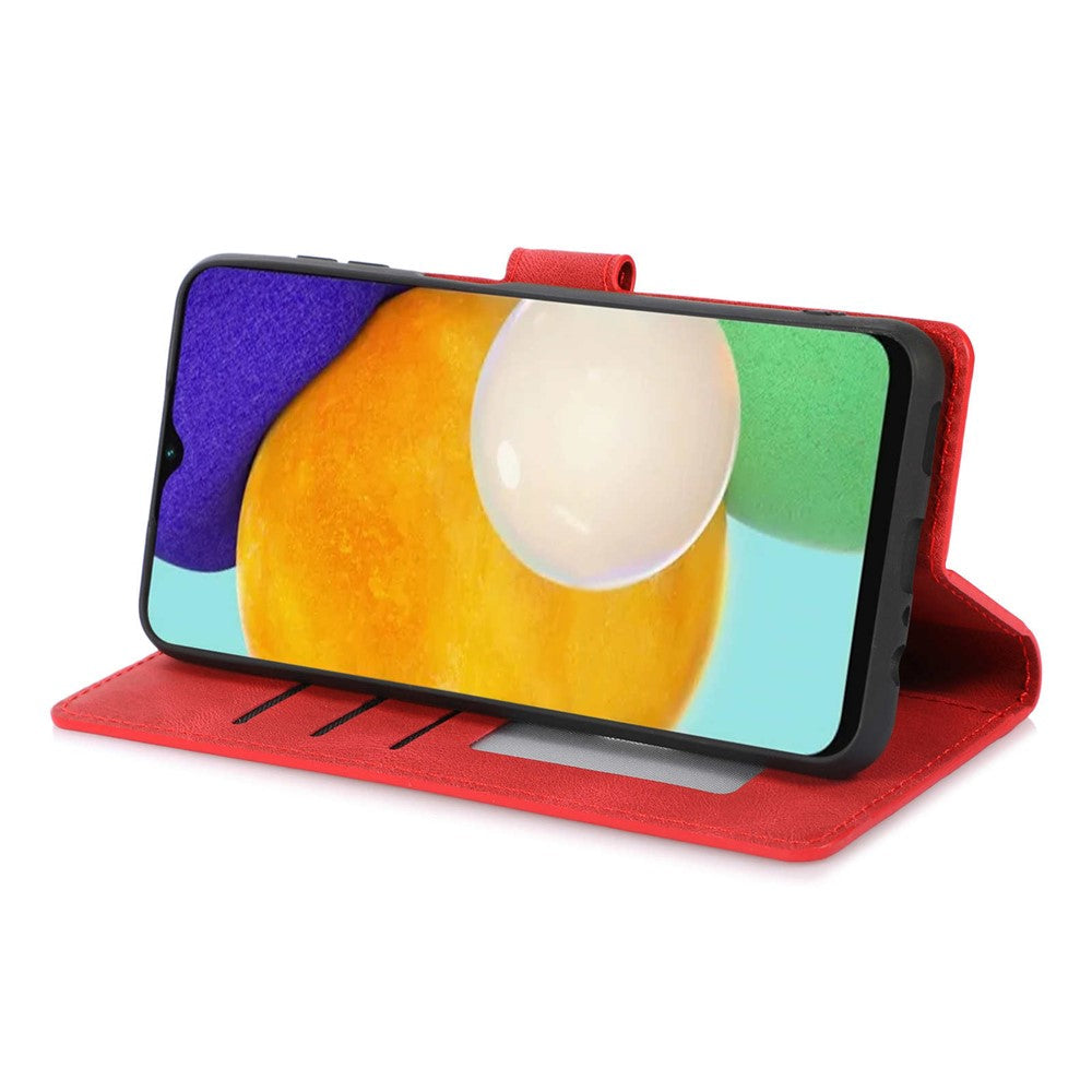 Stand Wallet Case for Samsung Galaxy M13 5G Drop Resistant PU Leather Phone Cover with Strap - Red