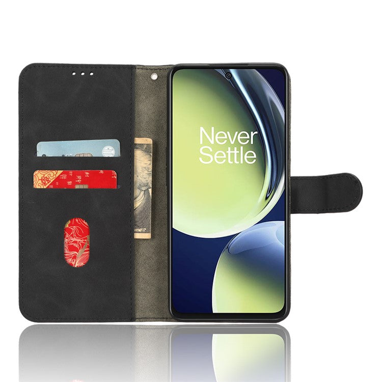 Phone Wallet Case for OnePlus Nord CE 3 Lite 5G / Nord N30 5G , PU Leather Skin-touch Protective Stand Phone Cover - Black