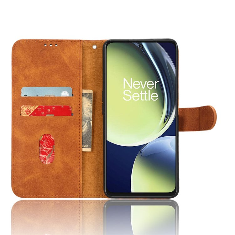 Phone Wallet Case for OnePlus Nord CE 3 Lite 5G / Nord N30 5G , PU Leather Skin-touch Protective Stand Phone Cover - Brown