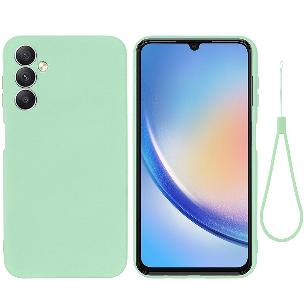 For Samsung Galaxy M14 5G Liquid Silicone Phone Case Soft Lining Shockproof Protective Cover with Strap - Green