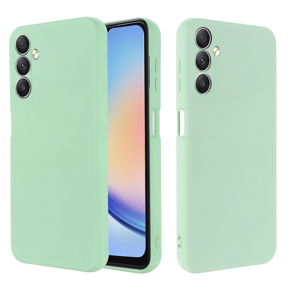 For Samsung Galaxy M14 5G Liquid Silicone Phone Case Soft Lining Shockproof Protective Cover with Strap - Green
