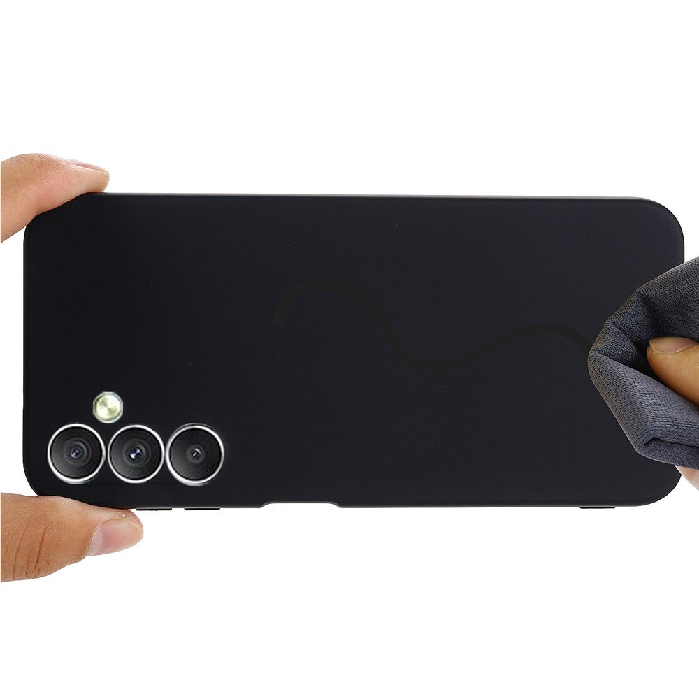 For Samsung Galaxy M14 5G Liquid Silicone Phone Case Soft Lining Shockproof Protective Cover with Strap - Black