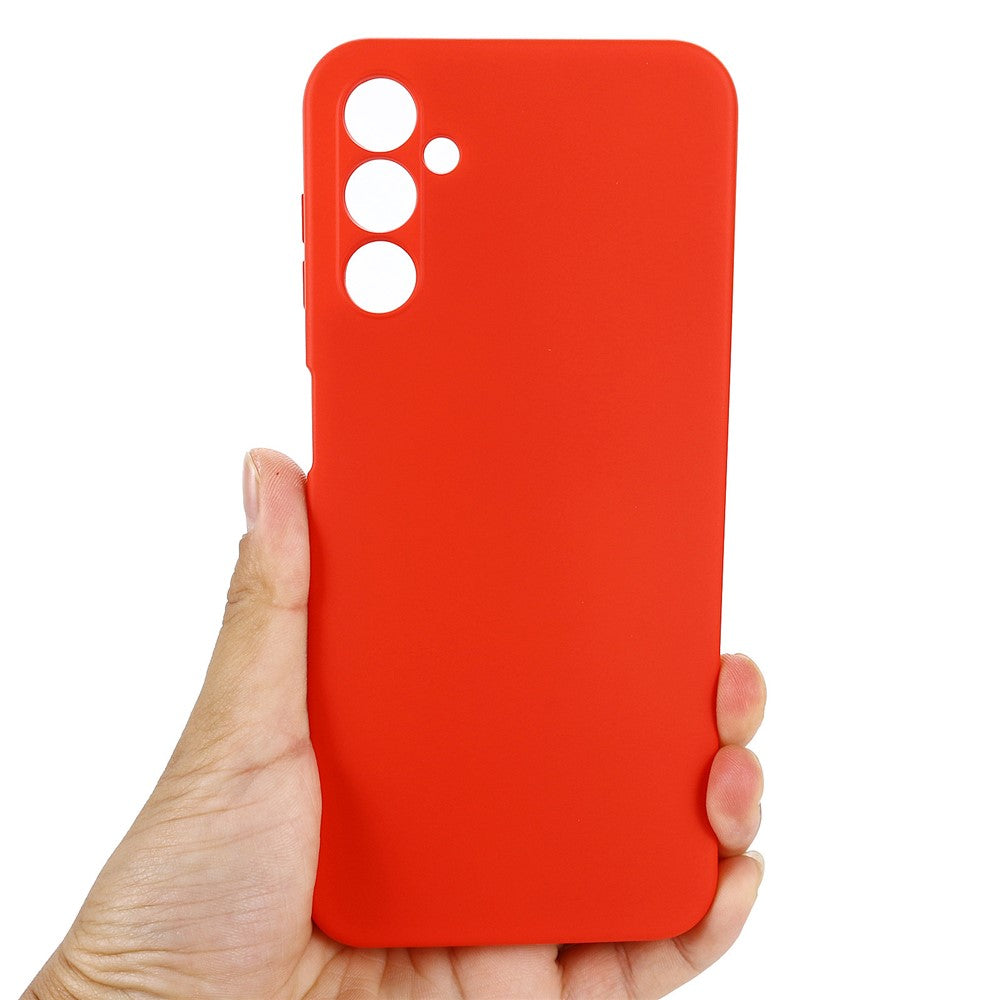 For Samsung Galaxy M14 5G Liquid Silicone Phone Case Soft Lining Shockproof Protective Cover with Strap - Red