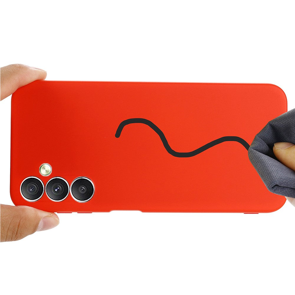 For Samsung Galaxy M14 5G Liquid Silicone Phone Case Soft Lining Shockproof Protective Cover with Strap - Red
