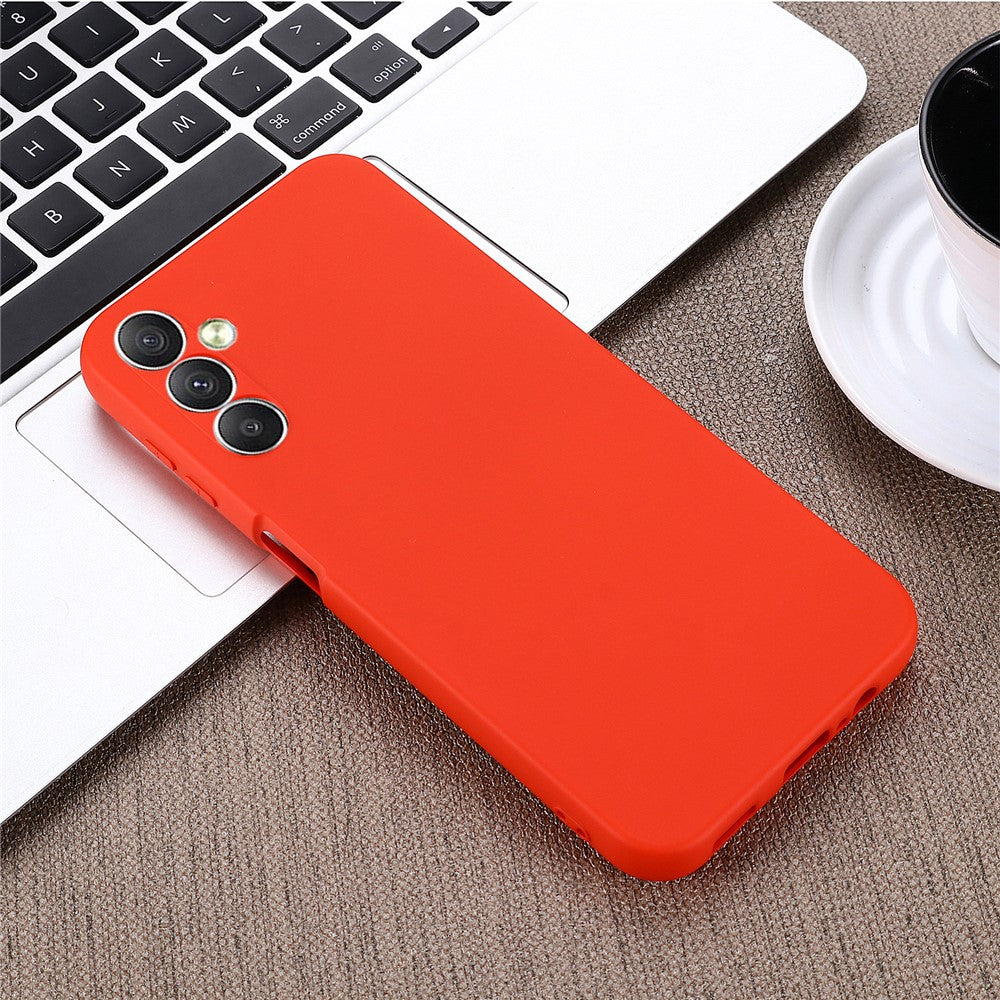 For Samsung Galaxy M14 5G Liquid Silicone Phone Case Soft Lining Shockproof Protective Cover with Strap - Red