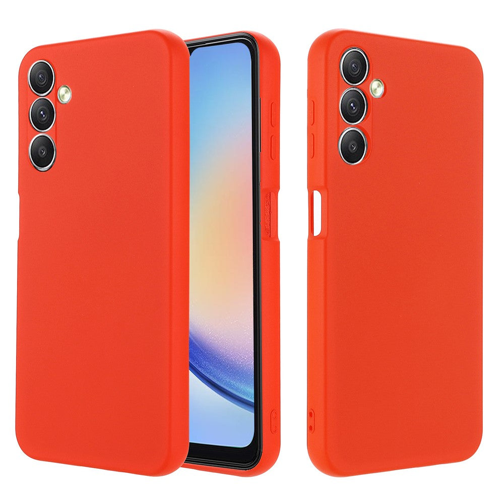 For Samsung Galaxy M14 5G Liquid Silicone Phone Case Soft Lining Shockproof Protective Cover with Strap - Red
