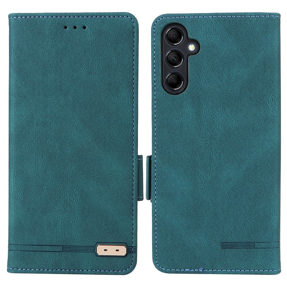 For Samsung Galaxy M14 5G Leather Wallet Phone Case Hardware Decor Flip Stand Cover - Blue