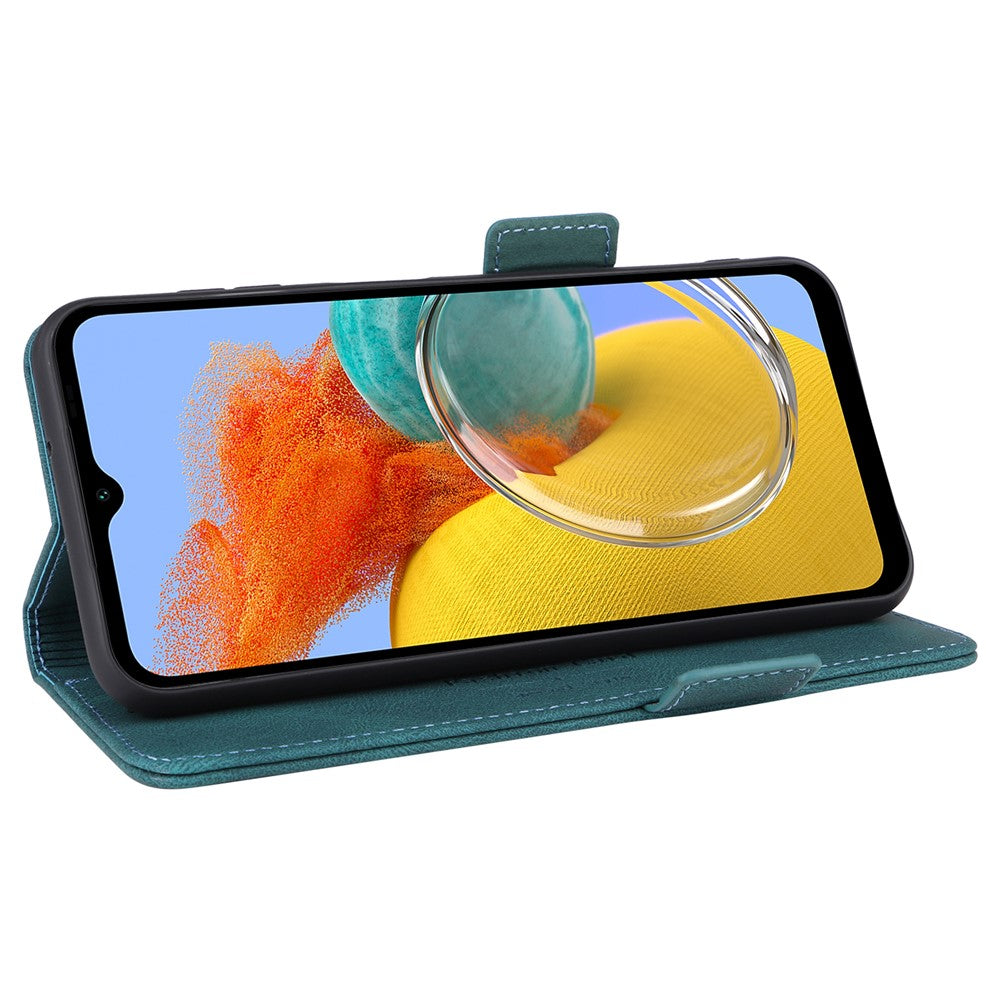 For Samsung Galaxy M14 5G Leather Wallet Phone Case Hardware Decor Flip Stand Cover - Blue