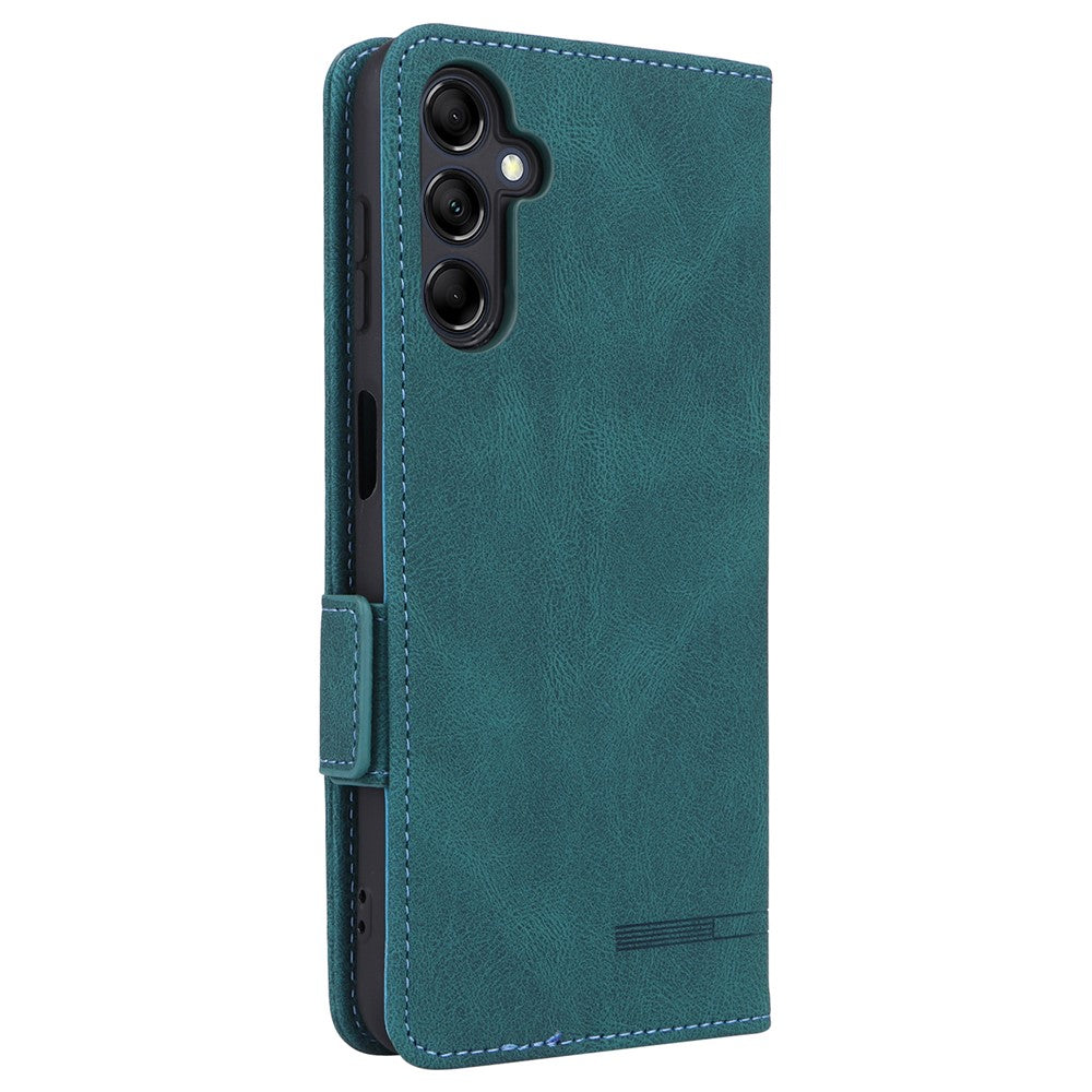 For Samsung Galaxy M14 5G Leather Wallet Phone Case Hardware Decor Flip Stand Cover - Blue