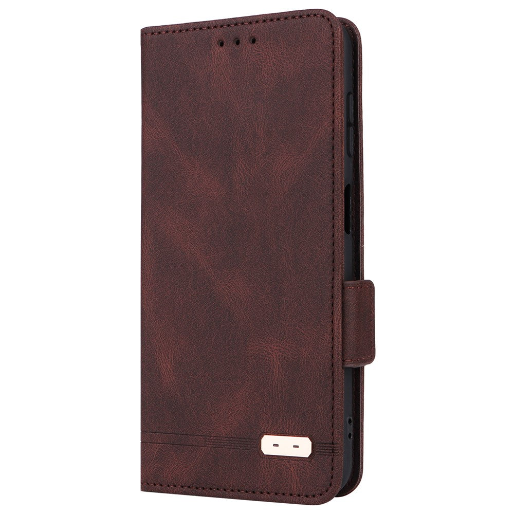 For Samsung Galaxy M14 5G Leather Wallet Phone Case Hardware Decor Flip Stand Cover - Coffee