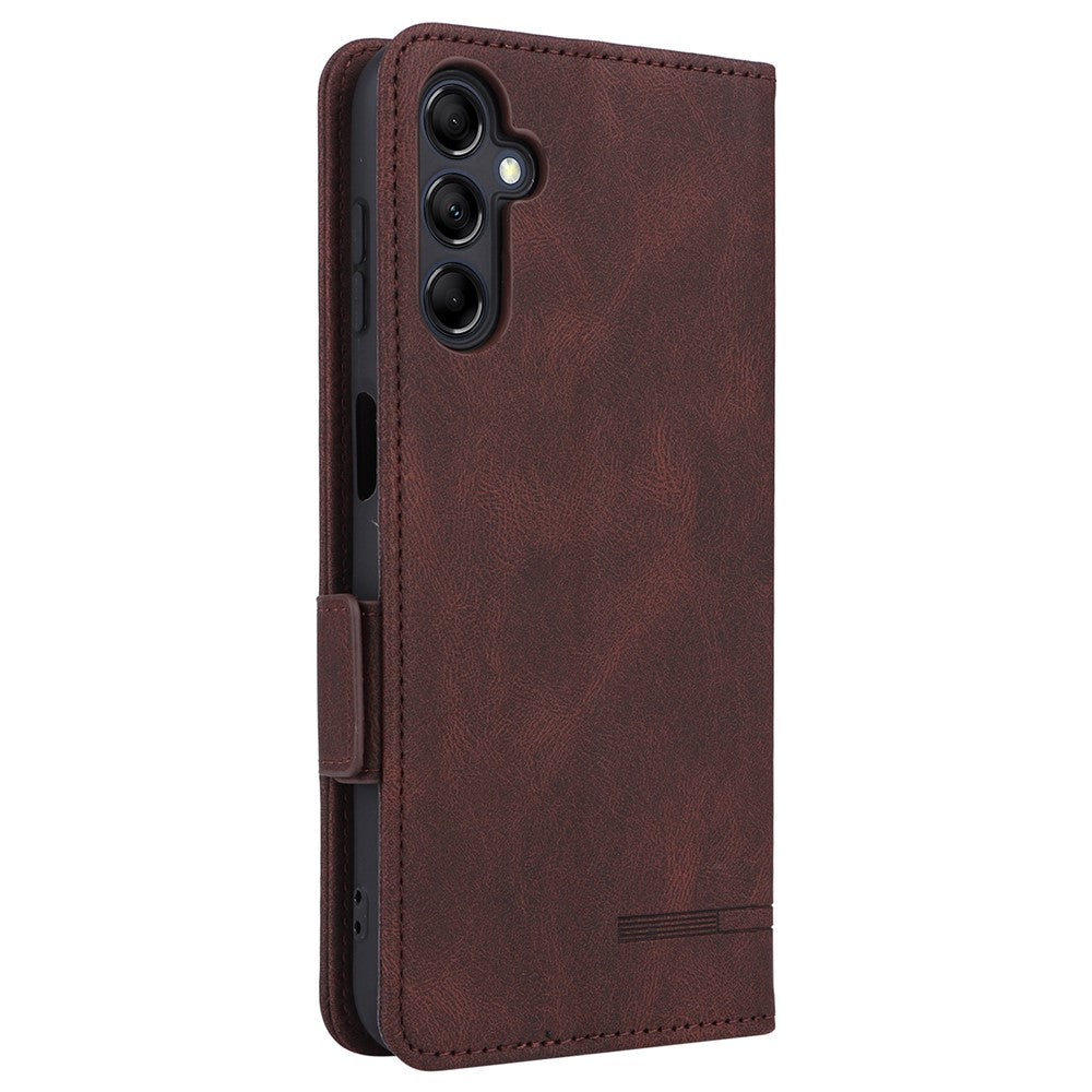 For Samsung Galaxy M14 5G Leather Wallet Phone Case Hardware Decor Flip Stand Cover - Coffee