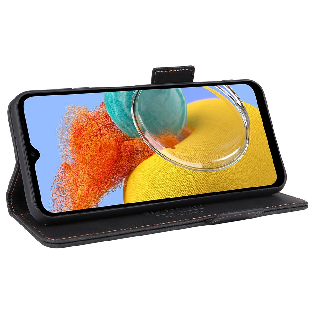 For Samsung Galaxy M14 5G Leather Wallet Phone Case Hardware Decor Flip Stand Cover - Black