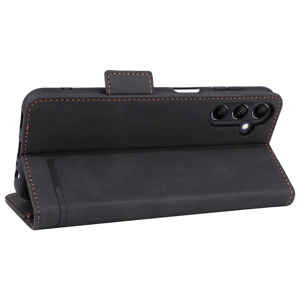For Samsung Galaxy M14 5G Leather Wallet Phone Case Hardware Decor Flip Stand Cover - Black