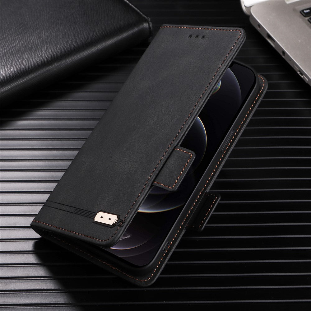 For Samsung Galaxy M14 5G Leather Wallet Phone Case Hardware Decor Flip Stand Cover - Black