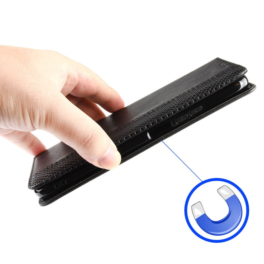 For Samsung Galaxy M14 5G Retro Phone Case PU Leather Phone Stand Wallet Protective Cover - Black