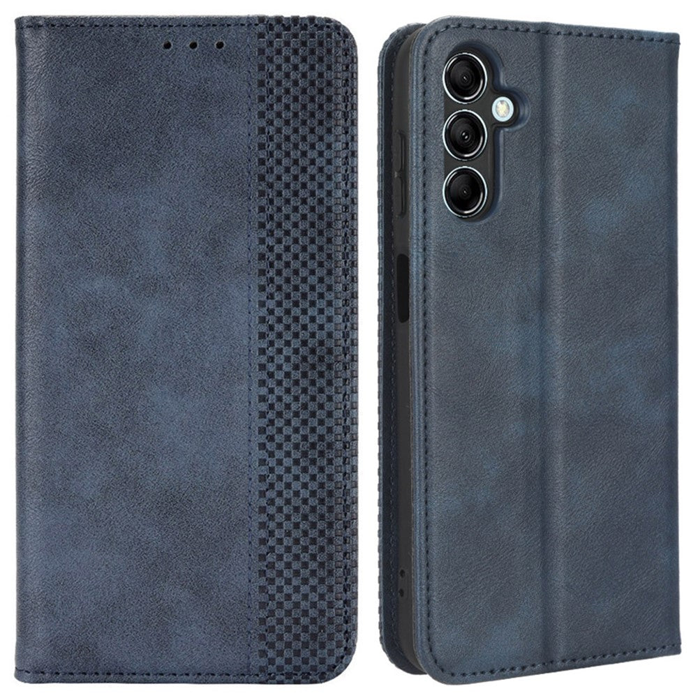 For Samsung Galaxy M14 5G Retro Phone Case PU Leather Phone Stand Wallet Protective Cover - Blue