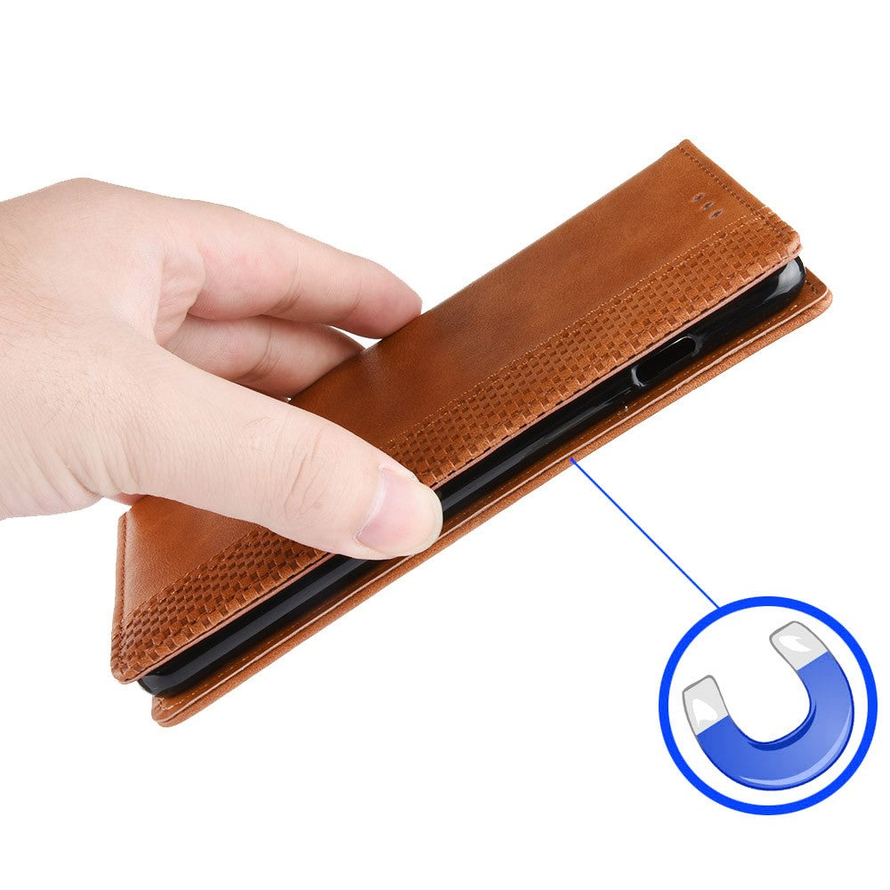 For Samsung Galaxy M14 5G Retro Phone Case PU Leather Phone Stand Wallet Protective Cover - Brown