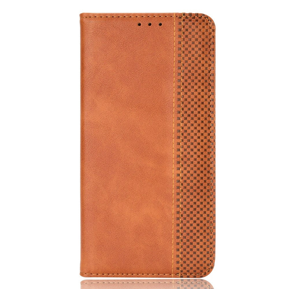 For Samsung Galaxy M14 5G Retro Phone Case PU Leather Phone Stand Wallet Protective Cover - Brown