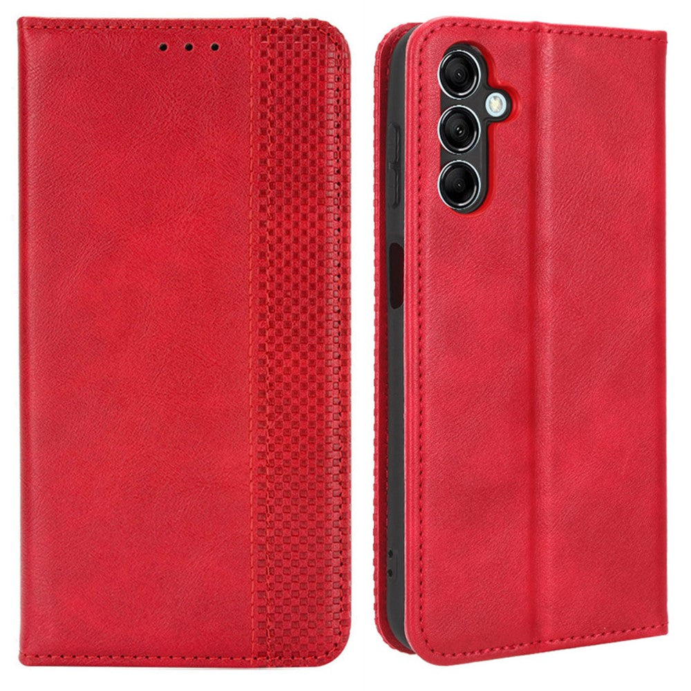 For Samsung Galaxy M14 5G Retro Phone Case PU Leather Phone Stand Wallet Protective Cover - Red