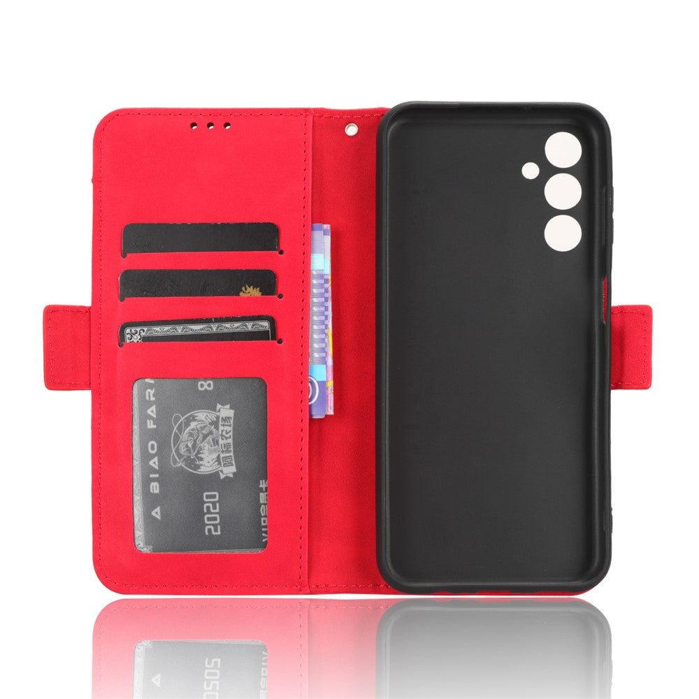 Wallet PU Leather Case for Samsung Galaxy M14 5G , Multiple Card Slots Phone Stand Cover - Red