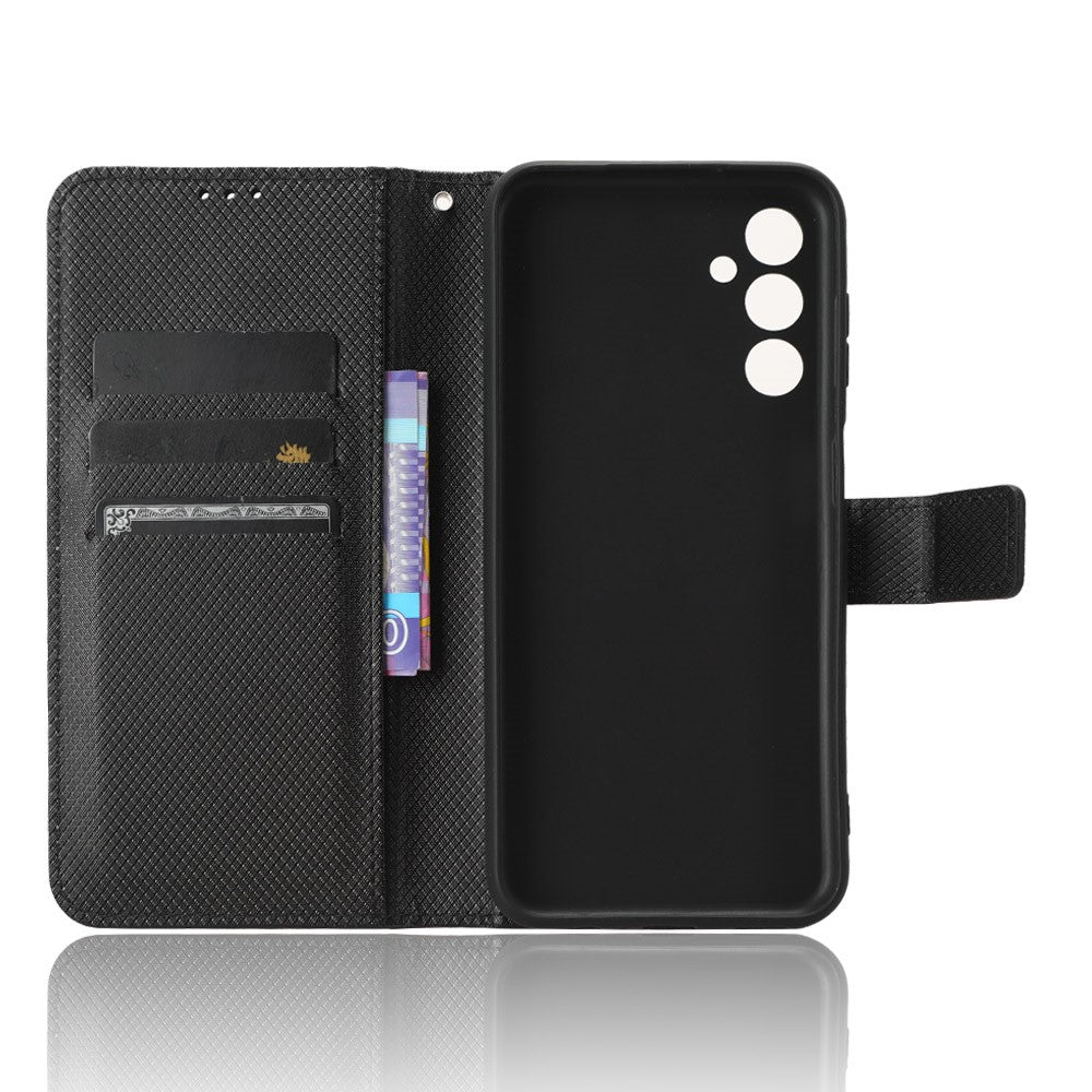 For Samsung Galaxy M14 5G Phone Leather Case Diamond Texture Stand Wallet Cell Phone Cover - Black