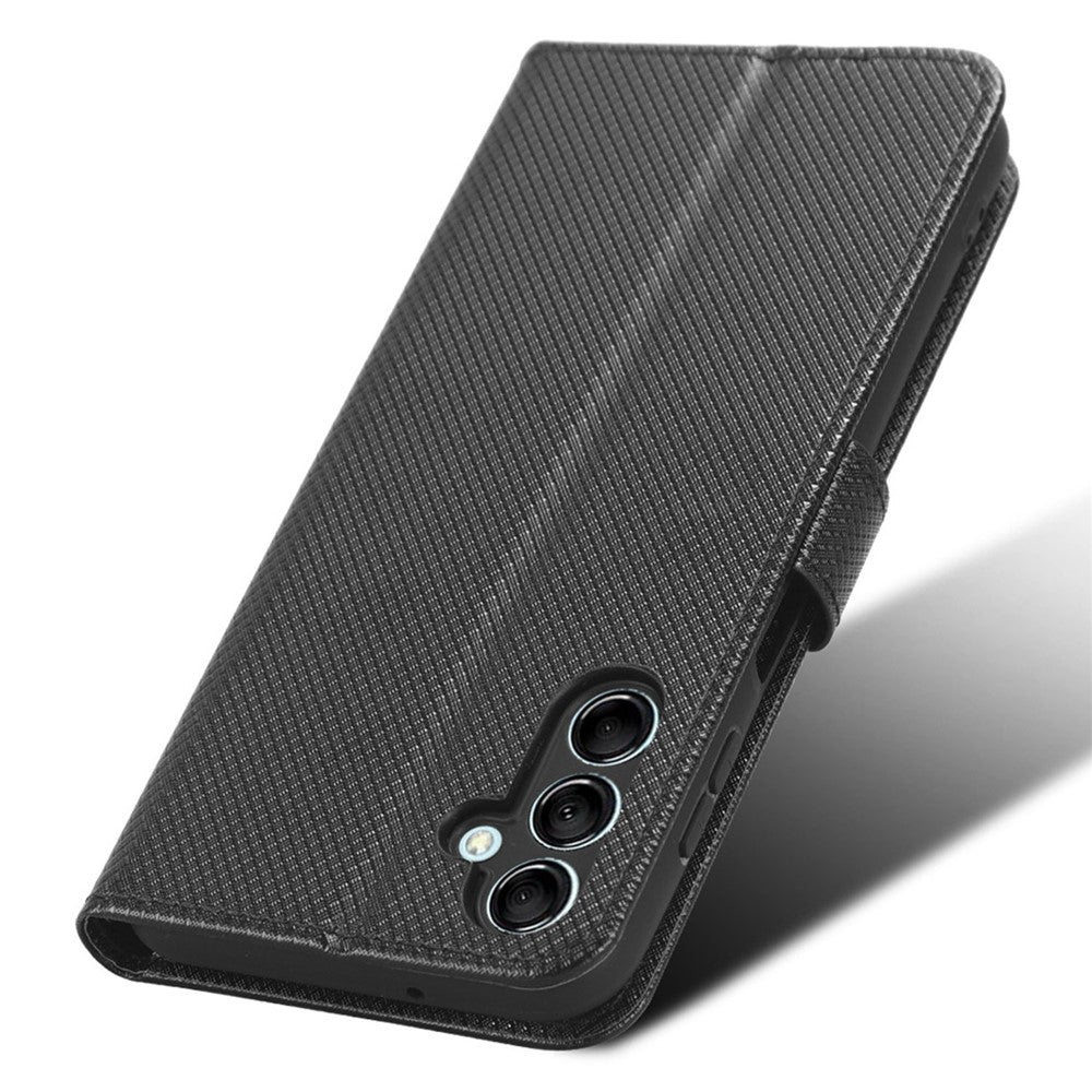 For Samsung Galaxy M14 5G Phone Leather Case Diamond Texture Stand Wallet Cell Phone Cover - Black