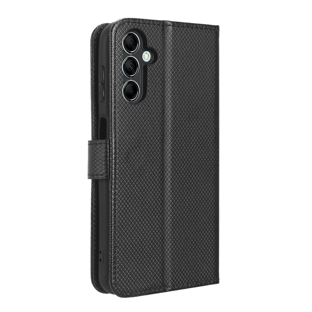 For Samsung Galaxy M14 5G Phone Leather Case Diamond Texture Stand Wallet Cell Phone Cover - Black